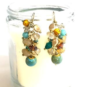 Chico’s Dangle earrings of blue, gold, amber & green beads